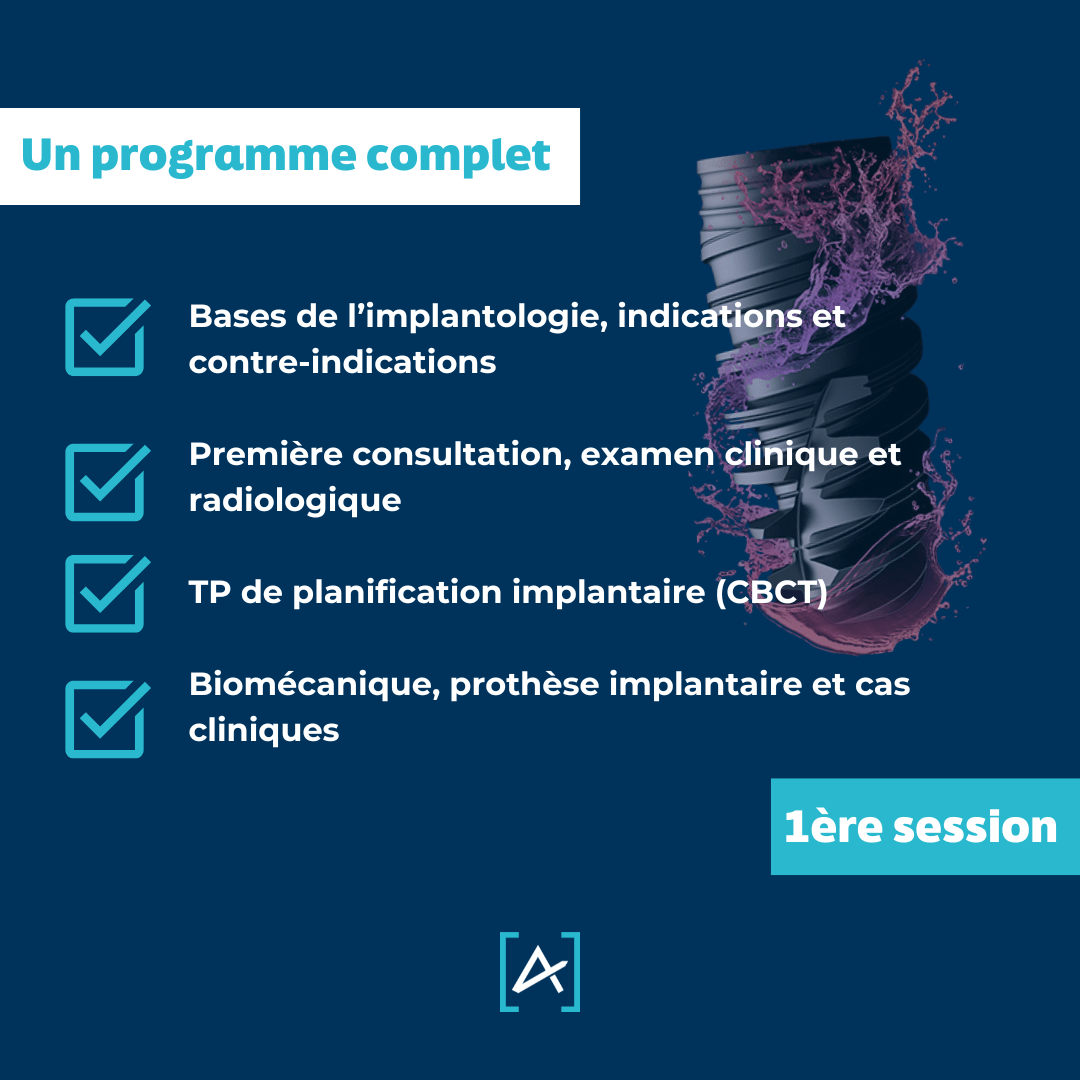 Programme de la formation implantaire "Demain je pose mon premier implant" avec les Dr Matthieu Collin et Guillaume Rousseaux