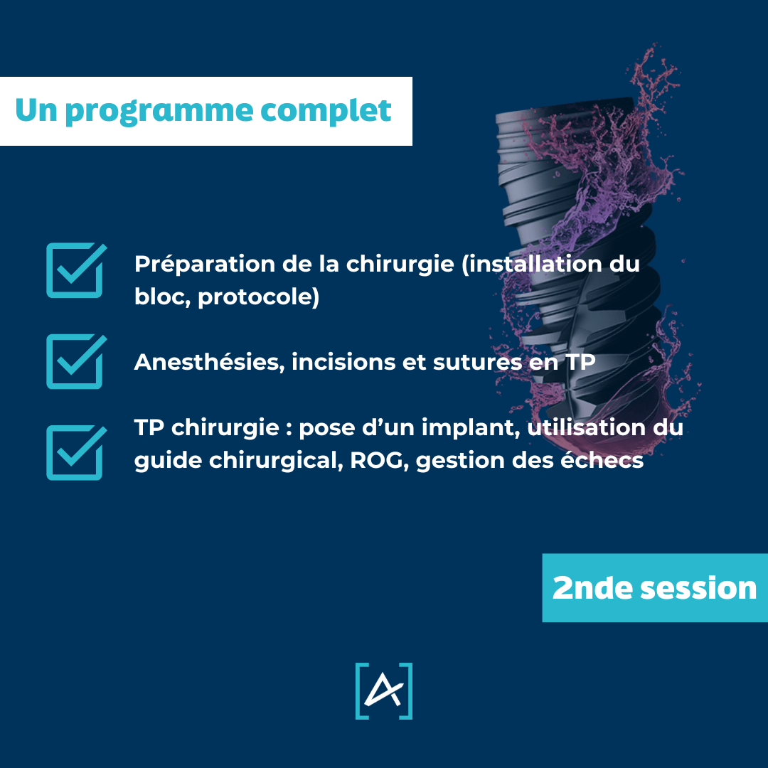 Programme de la formation implantaire "Demain je pose mon premier implant" avec les Dr Matthieu Collin et Guillaume Rousseaux
