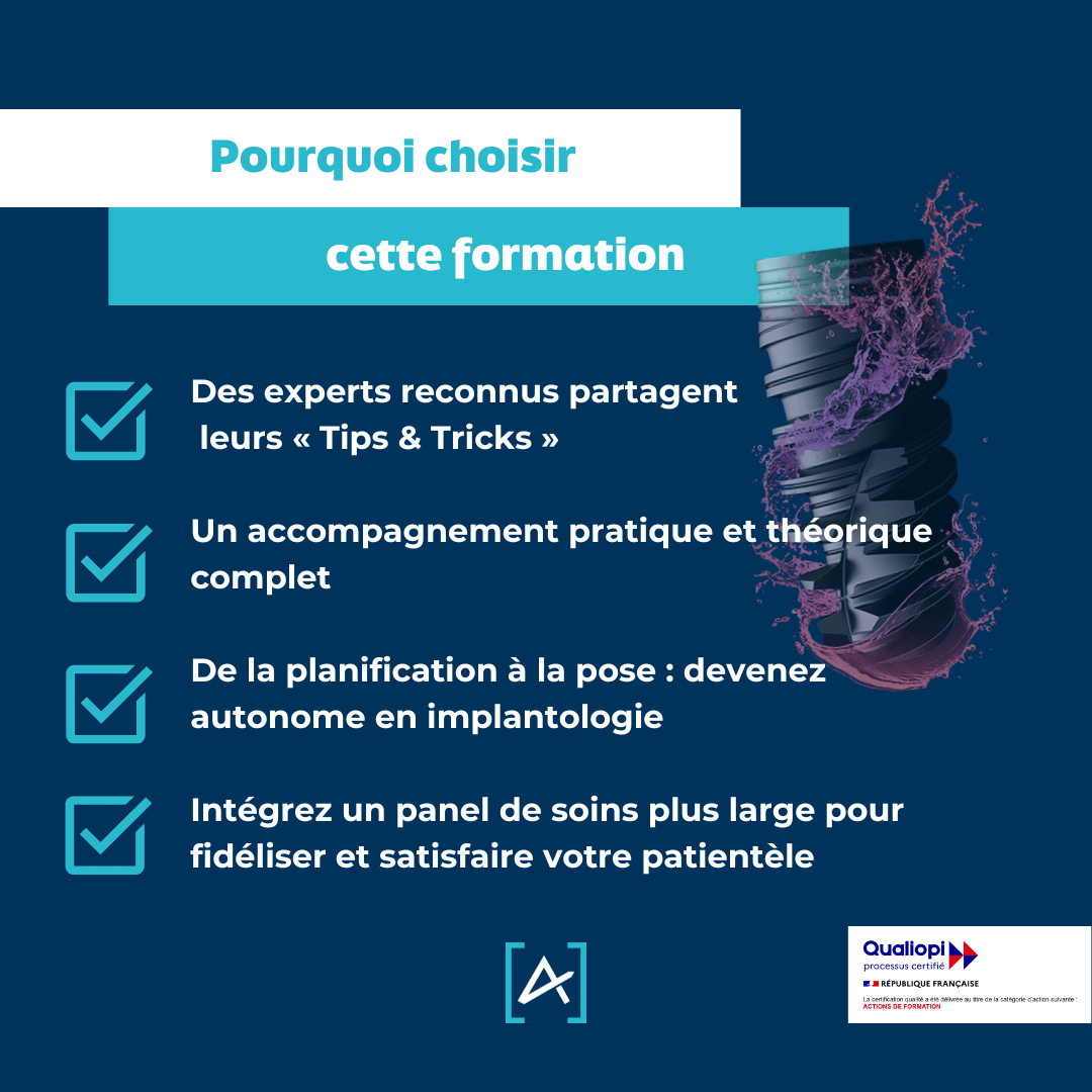 Programme de la formation implantaire "Demain je pose mon premier implant" avec les Dr Matthieu Collin et Guillaume Rousseaux