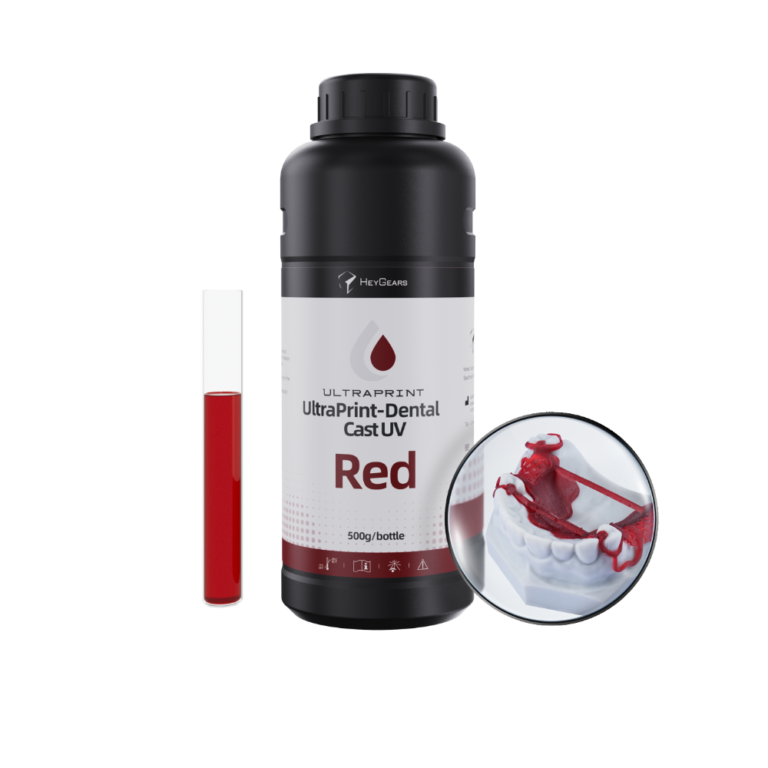Le pot de 500mL en teinte rouge (red) de résine UltraPrint Dental Cast UV de la marque HeyGears