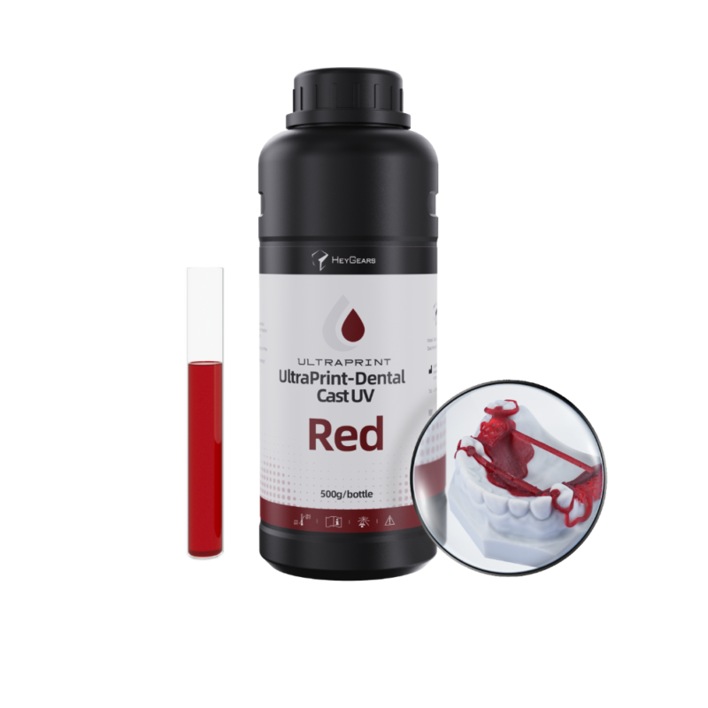 Le pot de 500mL en teinte rouge (red) de résine UltraPrint Dental Cast UV de la marque HeyGears