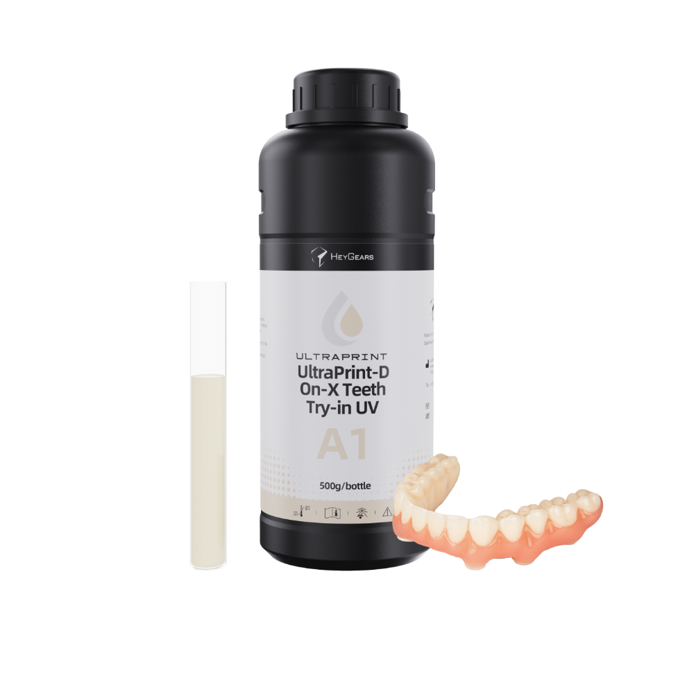 Résine UltraPrint-Dental On-X Teeth Try-in UV A1 de HeyGears Le pot de 500mL de résine UltraPrint Dental On-X Teeth Try-in UV A1 de la marque HeyGears