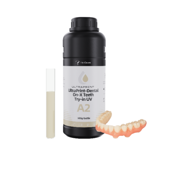Le pot de 500mL de résine UltraPrint Dental On-X Teeth Try-in UV A2 de la marque HeyGears