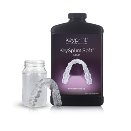 Le pot de 1L en teinte clear de résine UltraPrint-Dental Soft Splint UV Clear de la marque HeyGears