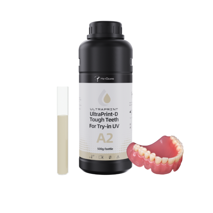 Le pot de 500mL de résine UltraPrint Dental Tough Teeth For Try-in UV A2 de la marque HeyGears