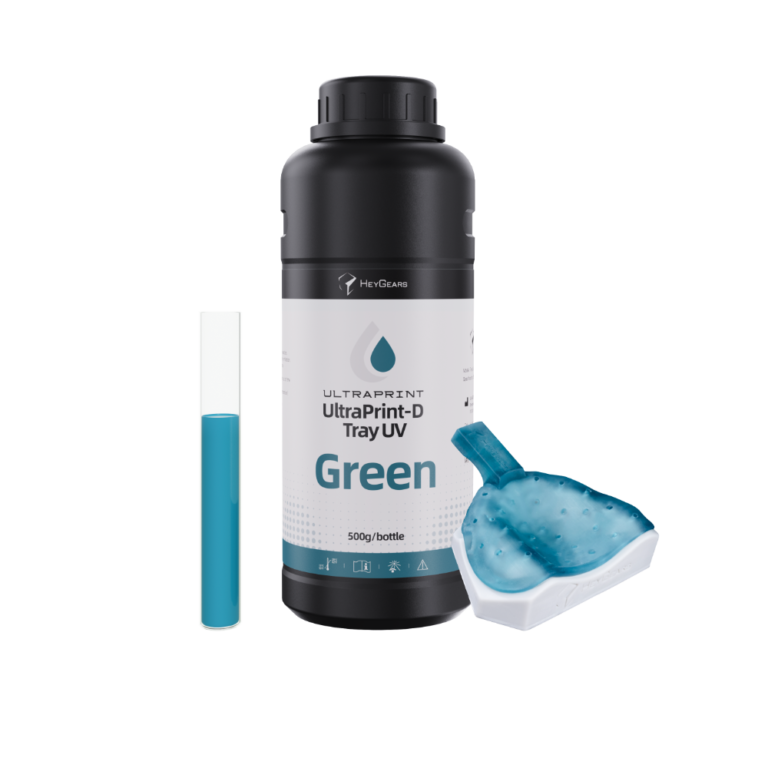 Le pot de 500mL en teinte verte (green) de résine UltraPrint Dental Tray UV de la marque HeyGears