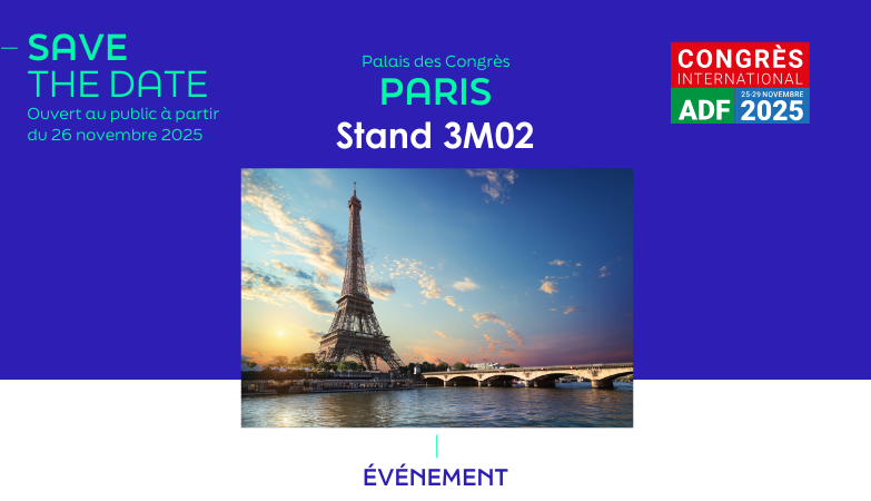 Visuel pour annoncer la date et le stand astem pour le congrès ADF 2025