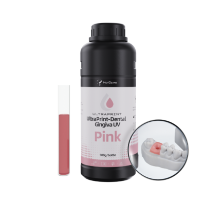Le pot de 500mL en teinte rose (pink) de résine UltraPrint Dental Gingiva UV de la marque HeyGears