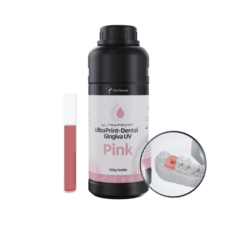 Le pot de 500mL en teinte rose (pink) de résine UltraPrint Dental Gingiva UV de la marque HeyGears