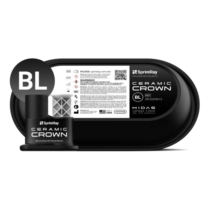Capsules de résine Ceramic Crown BL pour imprimante 3D Midas de la marque SprintRay