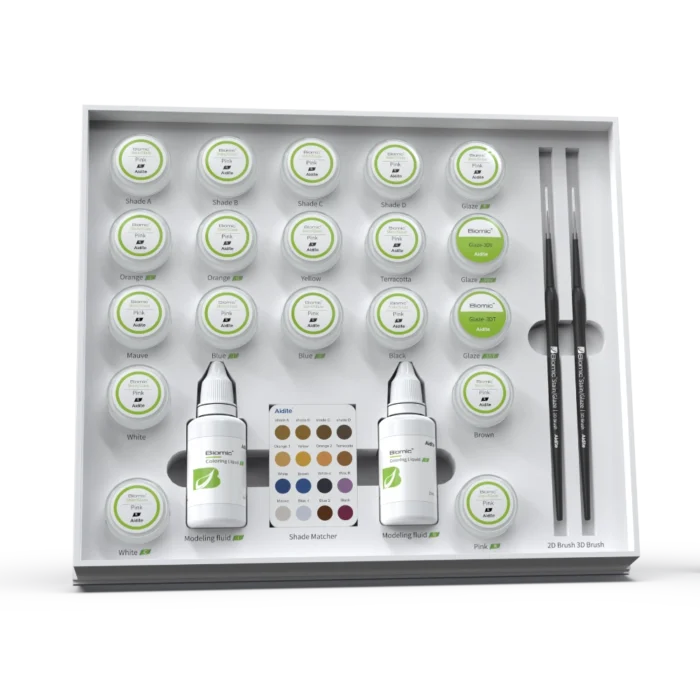 Kit complet Aesthetic Set Biomic Stain Glaze Aidite pour caractérisation dentaire haute précision de la marque Aidite