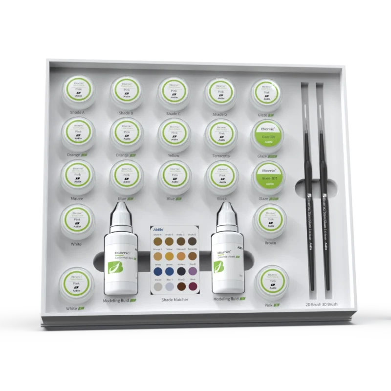 Kit complet Aesthetic Set Biomic Stain Glaze Aidite pour caractérisation dentaire haute précision de la marque Aidite
