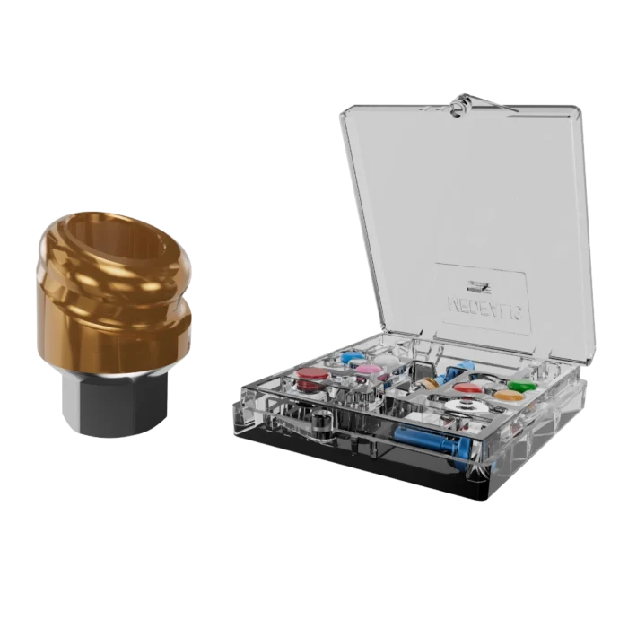 Pilier angulé 18 degrés compatible DESIGN pour prothèse amovible de la marque Clic’n Loc