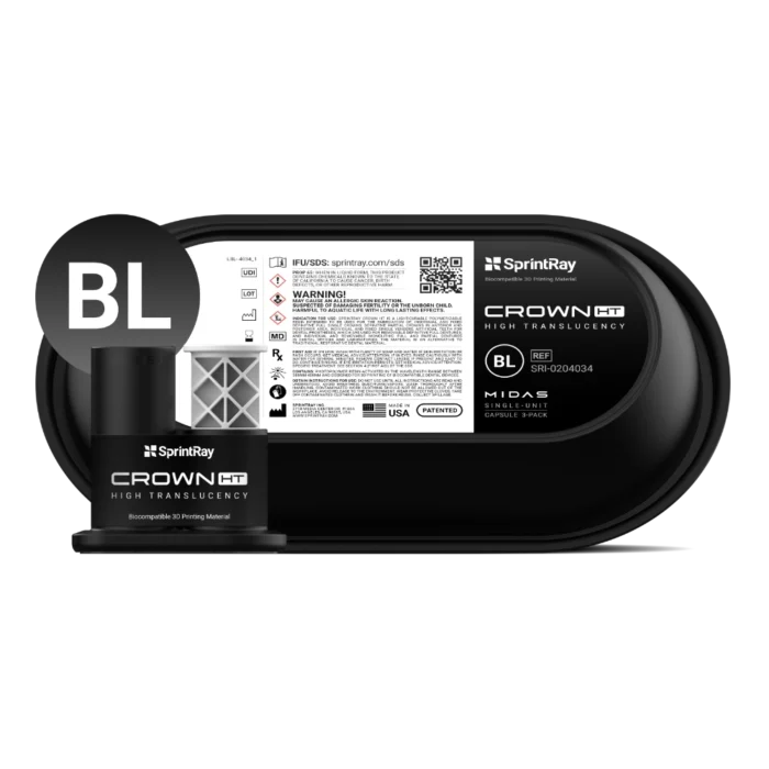 Capsules unitaires SprintRay Crown HT BL, résine pour couronnes, inlays, onlays et facettes définitives, compatible presse SprintRay Midas