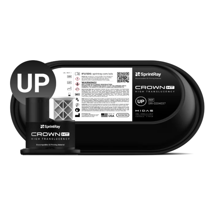 Capsules unitaires SprintRay Crown HT UP, résine pour couronnes, inlays, onlays et facettes définitives, compatible presse SprintRay Midas