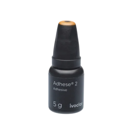 Flacon de 5 g d'adhésif universel Adhese 2 d'Ivoclar, photopolymérisable ou dual, avec applicateurs DC bleus