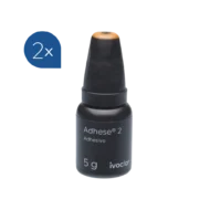Flacon de 5 g d'adhésif universel Adhese 2 d'Ivoclar, photopolymérisable ou dual, avec applicateurs DC bleus