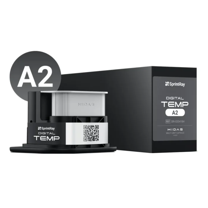 Boîte de 3 capsules multi-unités SprintRay Digital Temp, résine pour couronnes et bridges provisoires, compatible presse Midas, teintes A1 et A2