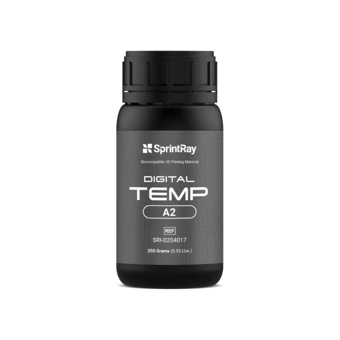 Bouteille de 250 g de résine SprintRay Digital Temp pour couronnes et bridges provisoires imprimés en 3D, teintes A1, A2, B1 et Bleach