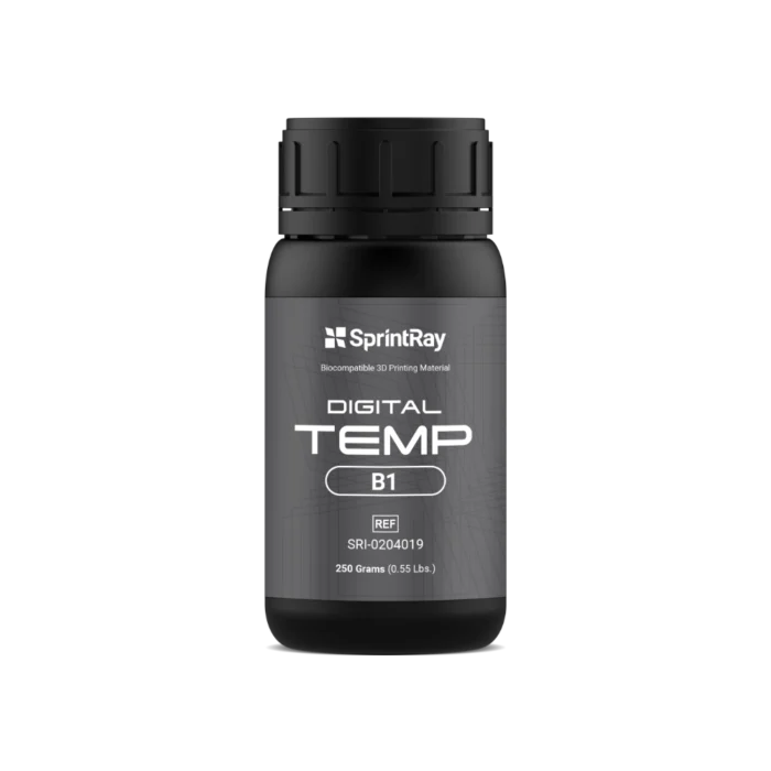 Bouteille de 250 g de résine SprintRay Digital Temp pour couronnes et bridges provisoires imprimés en 3D, teintes A1, A2, B1 et Bleach