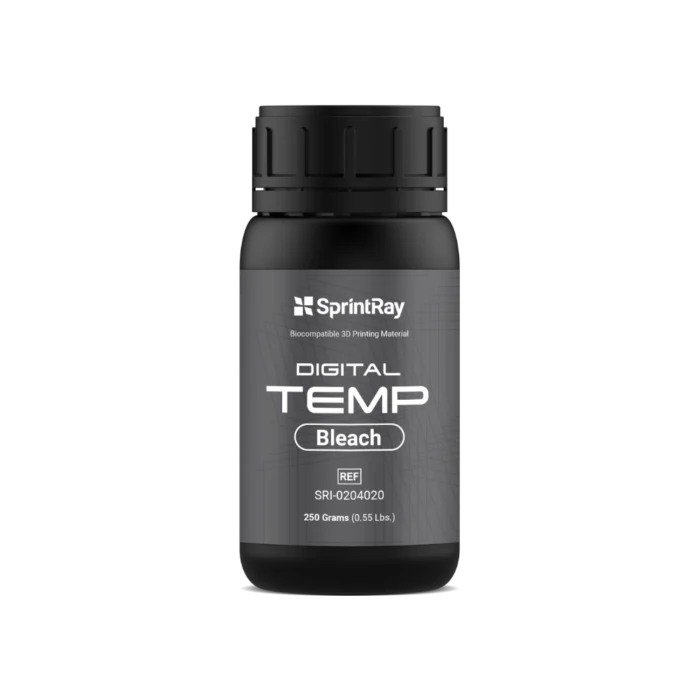 Bouteille de 250 g de résine SprintRay Digital Temp pour couronnes et bridges provisoires imprimés en 3D, teintes A1, A2, B1 et Bleach