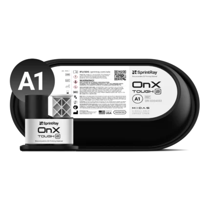 Boîte de 3 capsules multi-unités SprintRay OnX Tough 2, résine pour prothèses imprimées en 3D, compatible presse Midas, teintes A1 et Bleach